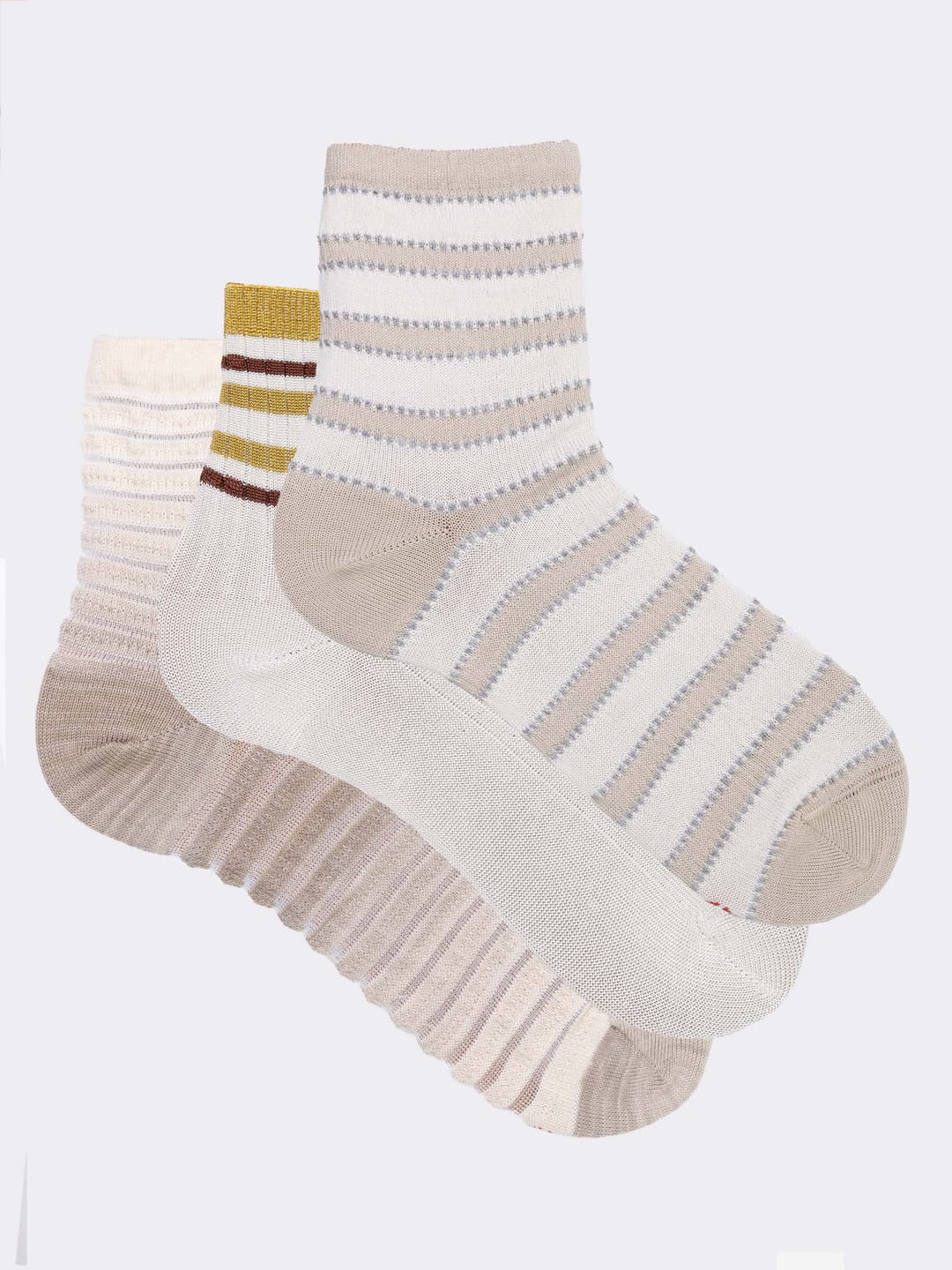 Gift Set of 3 Pairs of Patterned Women's Socks Made in Italy in Cool Cotton - Beige