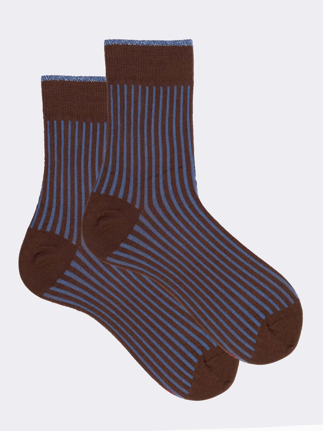 Short Contrast Ribbed Cotton Socks - Made in Italy
