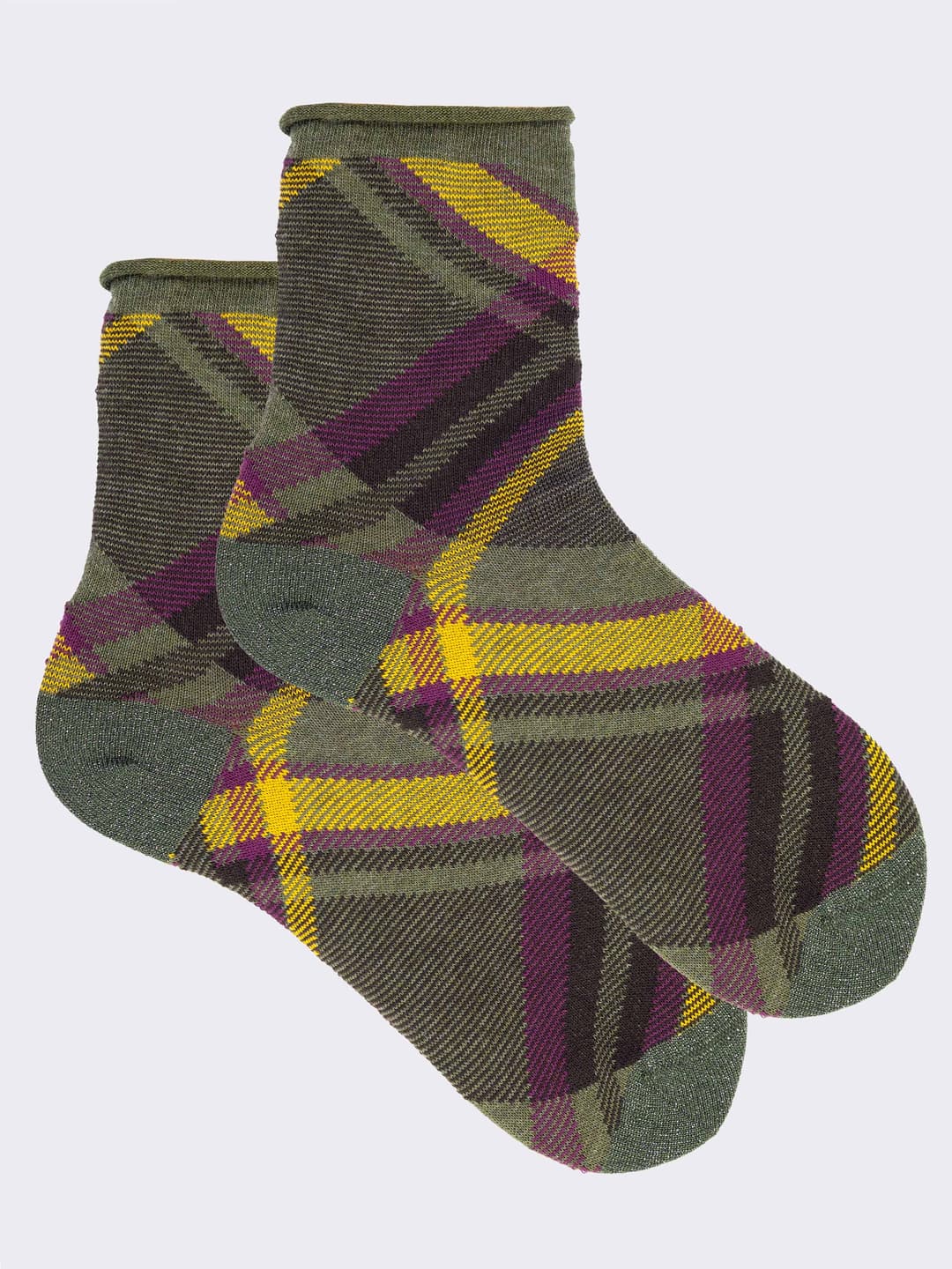 Short Tartan Pattern Cotton Socks - Made in Italy