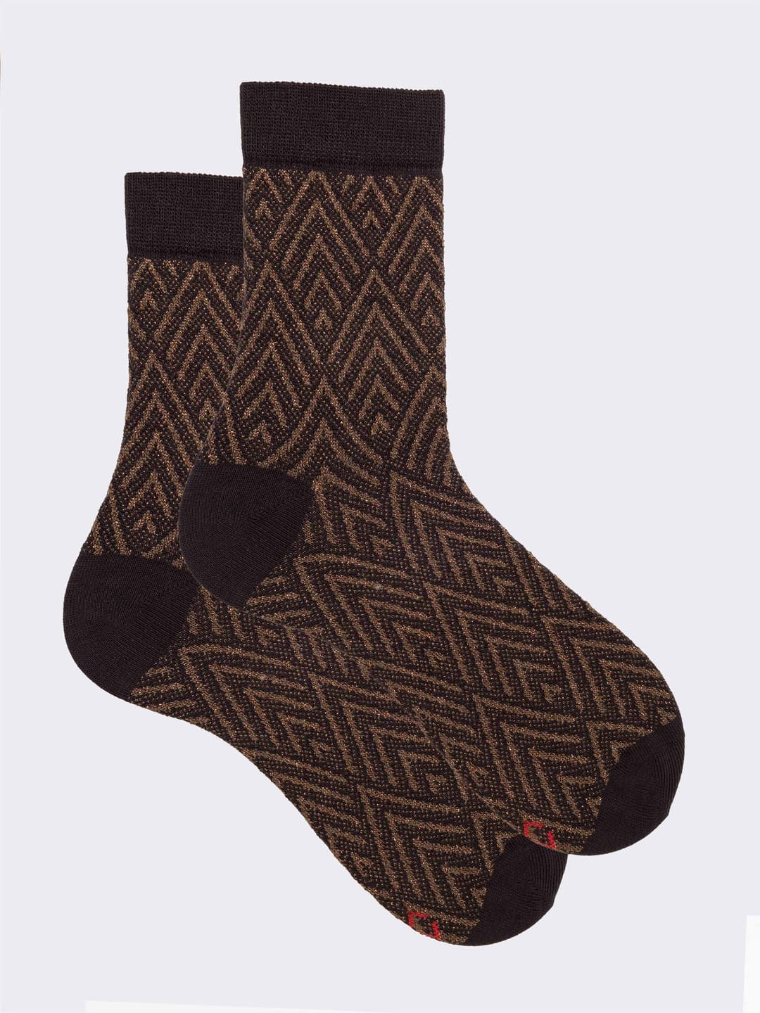 Women's Short Diamond Pattern Cotton Socks - Made in Italy