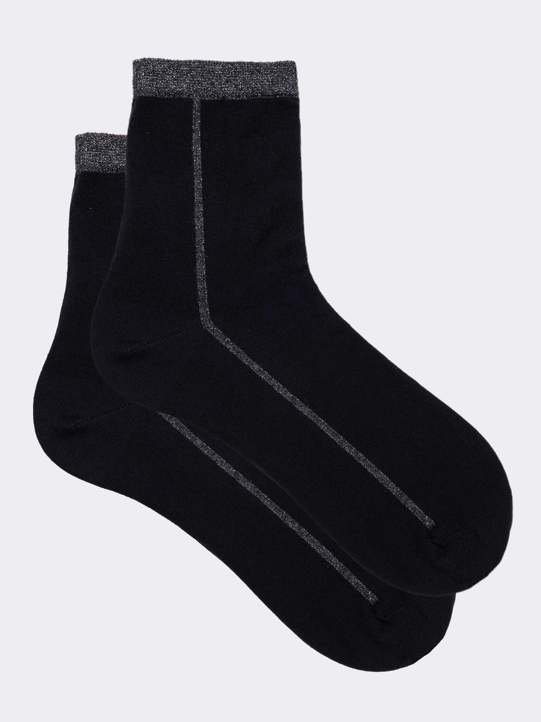 Women's Short Socks with Lurex Stripe Fantasy in Warm Cotton