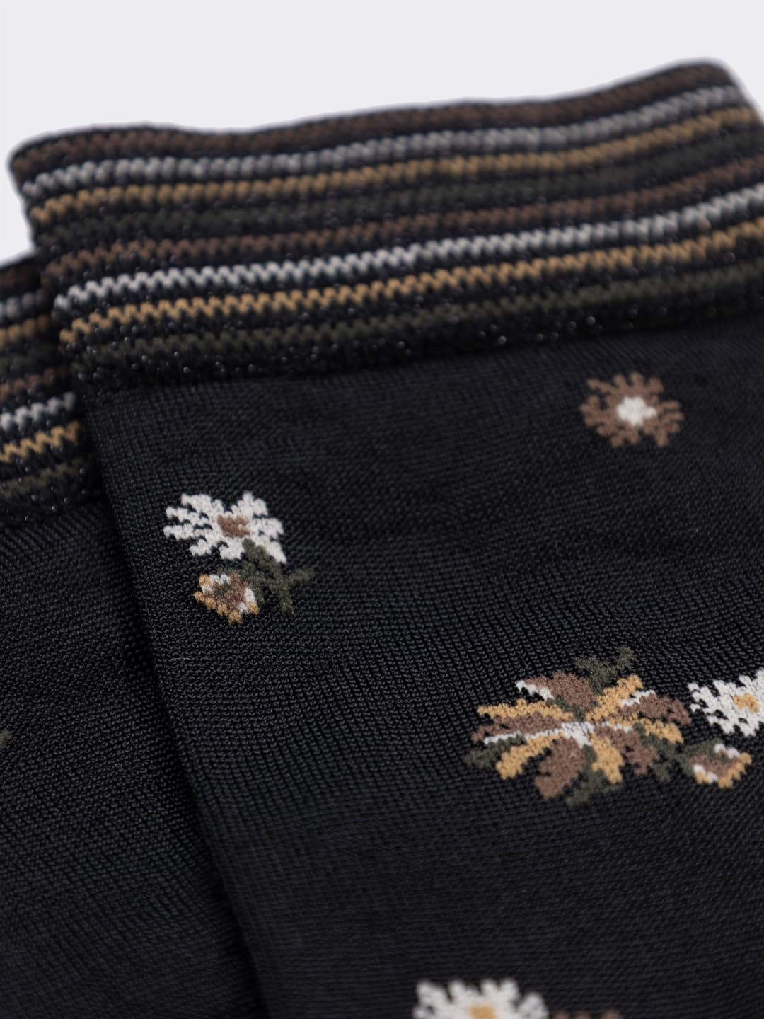 Women's short floral patterned socks with striped cuff - Made in Italy