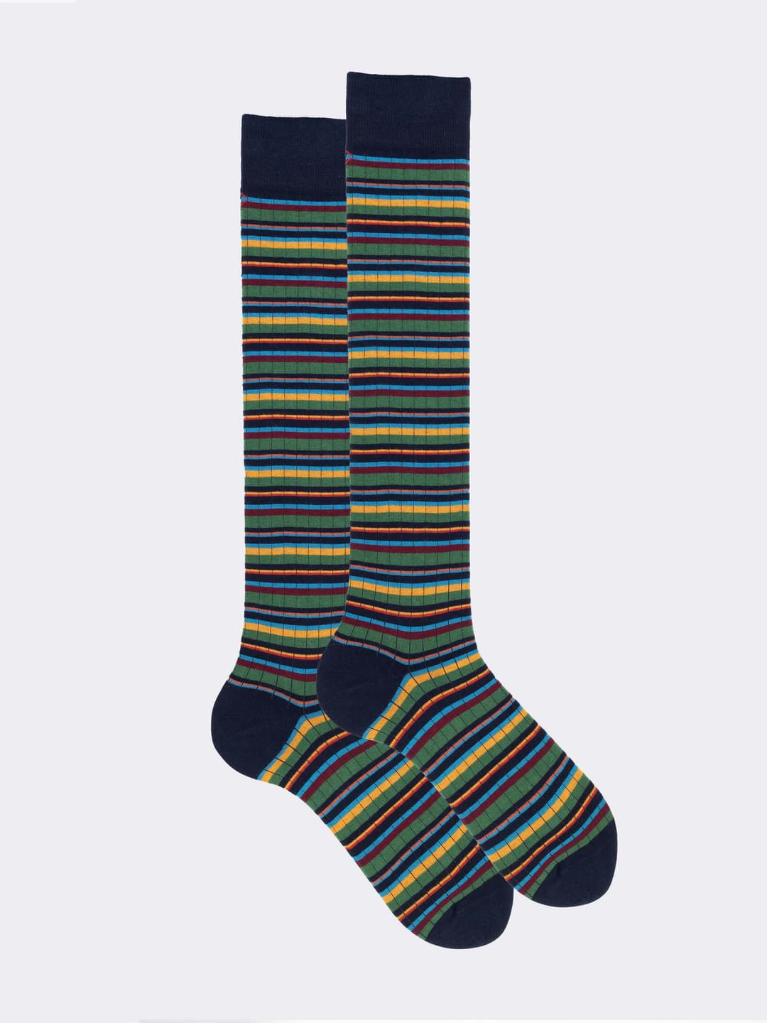 Men's Long Striped Cotton Socks - Made in Italy